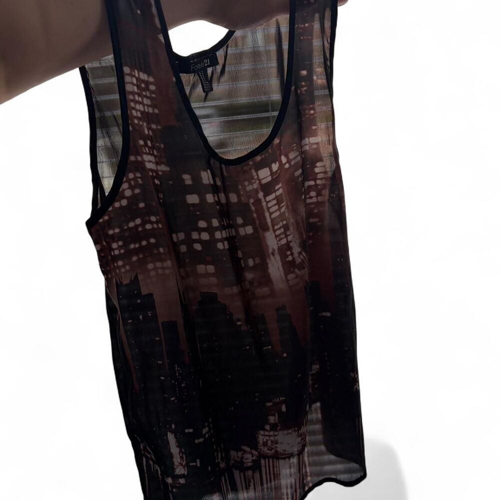 y2k vintage Forever 21 sheer black + brown cityscape tank top - Picture 2 of 3
